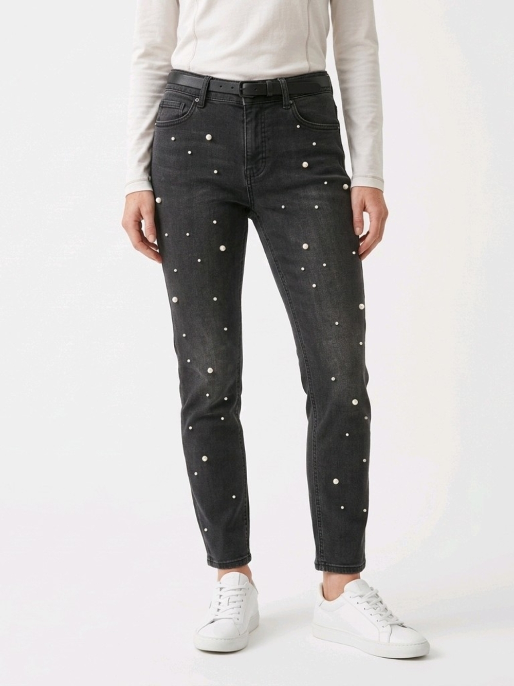 Indigo Rein Black Pearl-Studded Ankle Jeans